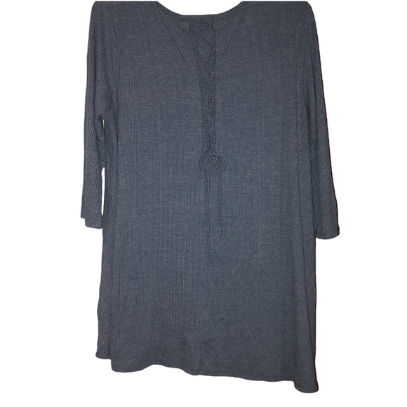 VIsion USA • Gray | Blue Cut Out • Tie - Up Back • Long Sleeve Top - Picture 9 of 9